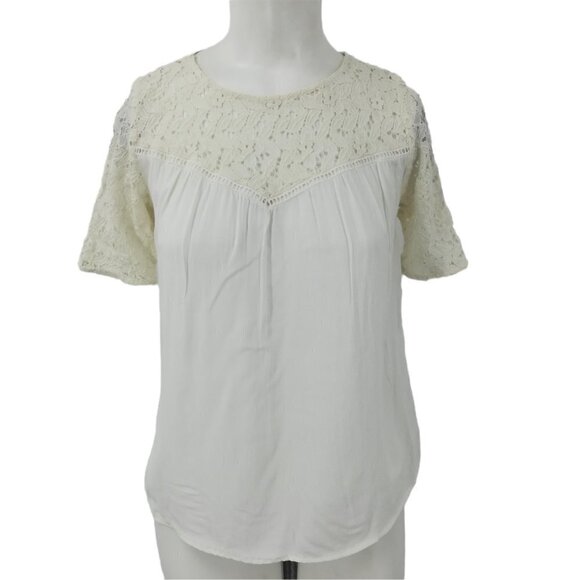 Zara Basics Lace Gauze Lattice Shirt Size XS White Sheer Boho Peasant Blouse - Picture 1 of 11